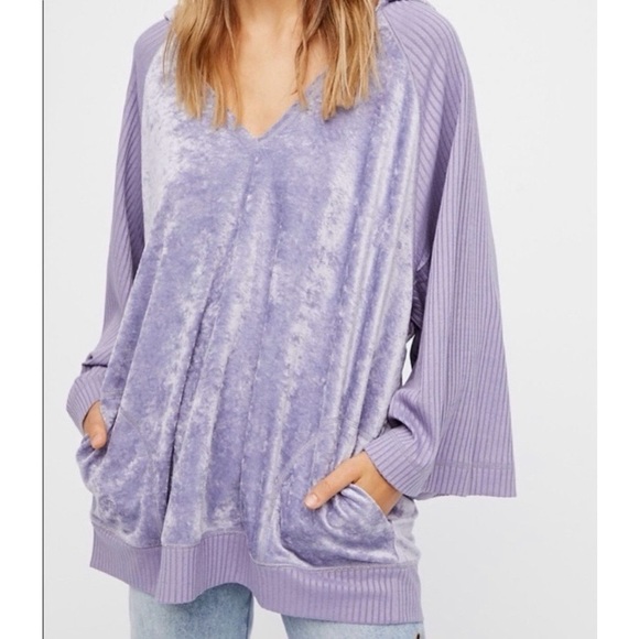 Free People Tops - Free People Go Softly Purple Crushed Velvet Hoodie
